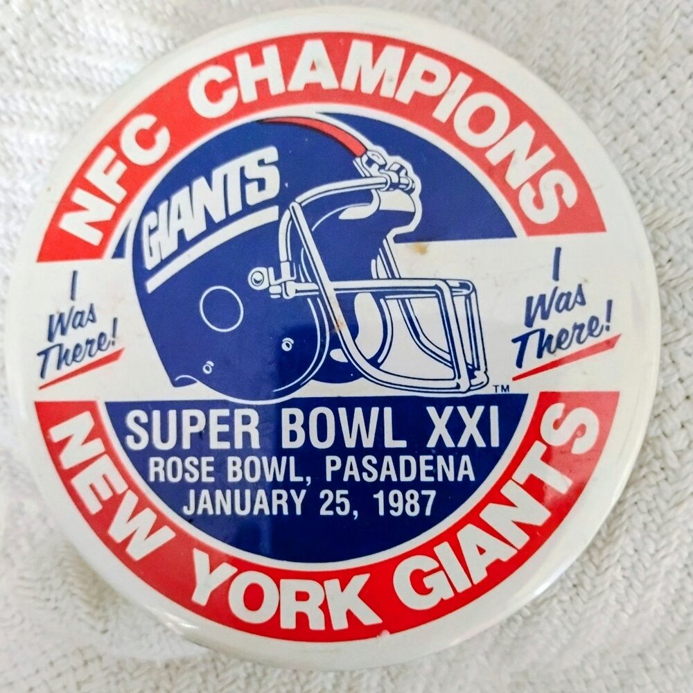 Sports Memoriabilia 1987 NY Giants Super Bowl Large Button Pin 3 and 1/2 inches
